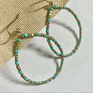 Beaded Turquoise and Golden Earrings